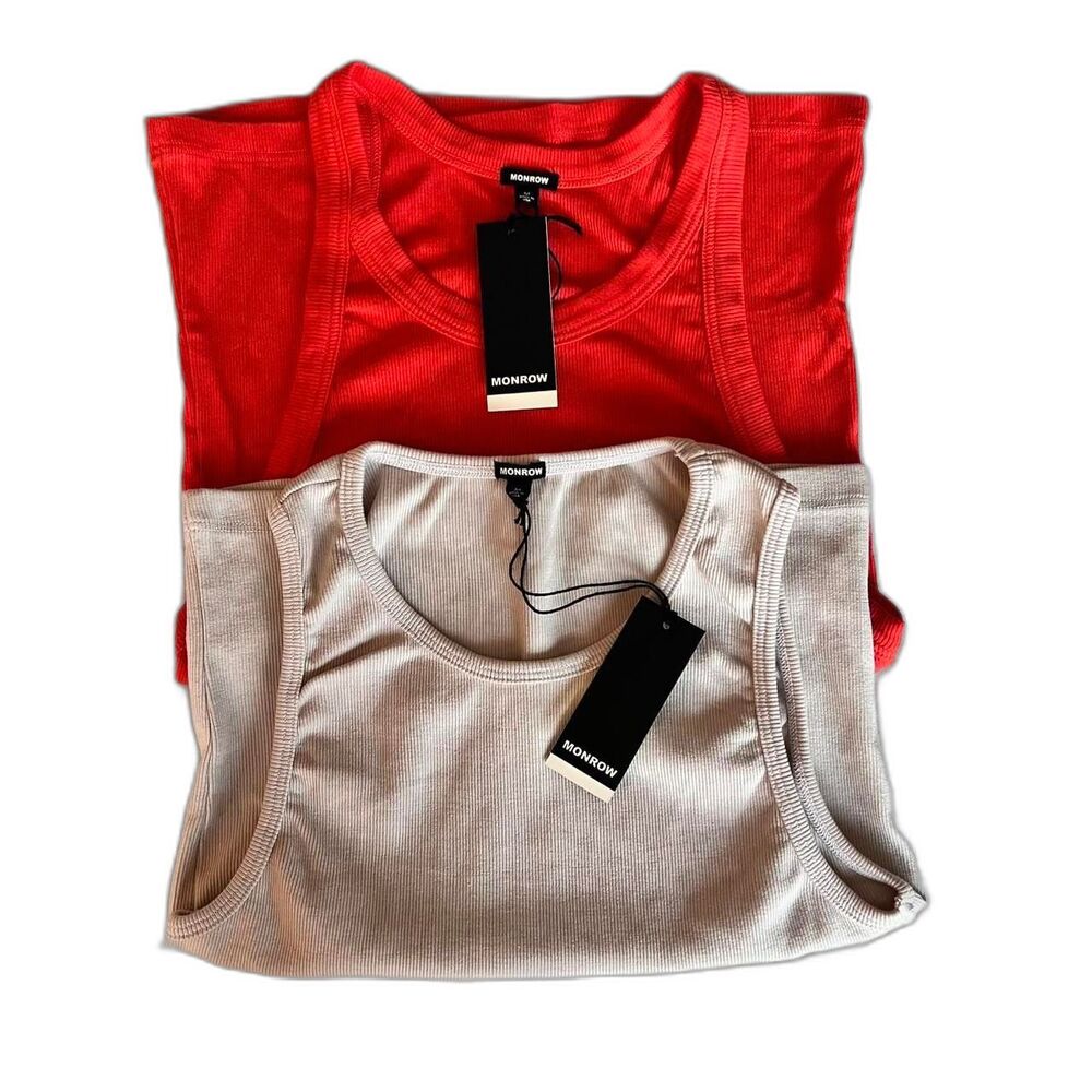 Monrow Women's Tank Tops Bundle Red and Tan Lot of 2 Size Medium NWT